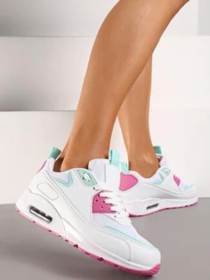 Biało-Różowe Sneakersy z Podeszwą Typu Air z Ekoskóry Sznurowane Ozarae