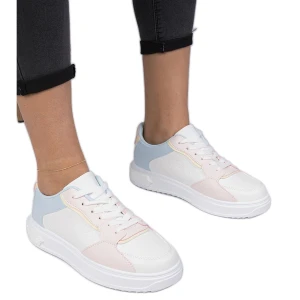 Biało-różowe sportowe sneakersy z ekoskóry białe Inna marka