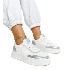 Biało-srebrne sneakersy na grubszej podeszwie Rumai białe Inna marka