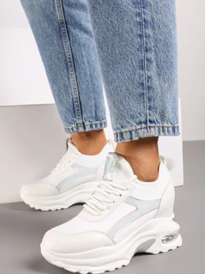 Biało-Srebrne Sneakersy na Koturnie Ozdobione Metalicznym Wykończeniem Vliraya