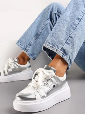 Biało-Srebrne Sneakersy na Platformie Revin