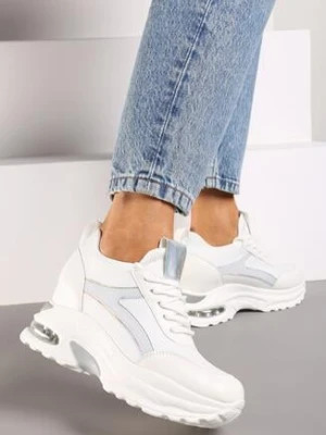 Biało-Srebrne Sneakersy na Ukrytym Koturnie z Metalicznymi Wstawkami Vlivina
