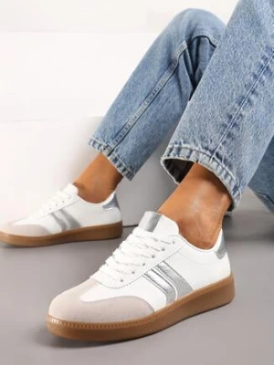 Biało-Srebrne Sneakersy Tenisówki na Kauczukowej Podeszwie Alleia