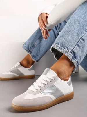 Biało-Srebrne Sneakersy Tenisówki z Klasycznym Sznurowaniem Norio