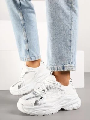 Biało-Srebrne Sneakersy Vices na Grubej Podeszwie z Tłoczeniami Nativine