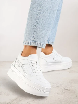 Biało-Srebrne Sneakersy Vices na Platformie Ozdobione Metalicznymi Aplikacjami Nelanil