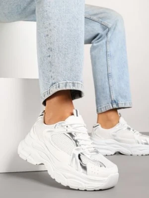 Biało-Srebrne Sneakersy Vices na Platformie Ozdobione Tłoczeniem Natiselle