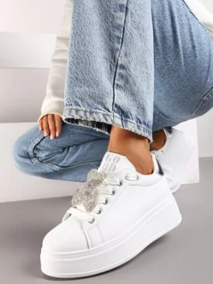 Biało-Srebrne Sneakersy z Błyszczącym Misiem Neviliese