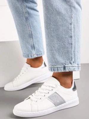 Biało-Srebrne Sneakersy z Brokatowym Paskiem na Bogu Calapsa