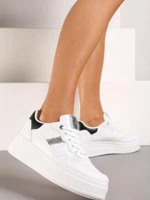 Biało-Srebrne Sneakersy za Kostkę z Imitacji Skóry ze Sznurowaniami i Perforacją Uzimena