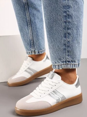 Zdjęcie produktu Biało-Srebrne Sznurowane Sneakersy Tenisówki z Kauczukową Podeszwą Gialessa