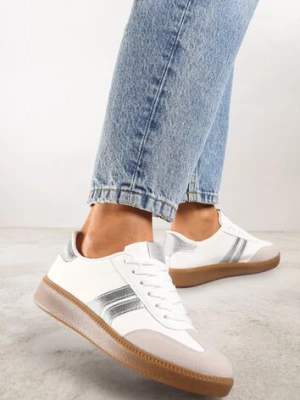 Zdjęcie produktu Biało-Srebrne Sznurowane Sneakersy Tenisówki z Kauczukową Podeszwą Gialessa
