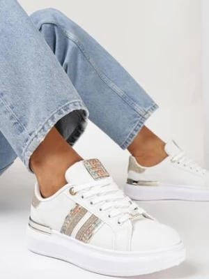 Biało-Szampańskie Sneakersy na Platformie z Brokatowymi Wstawkami Railawa