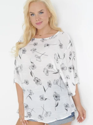 Biało-Szara Bluzka z Krótkim Rękawem w Kwiaty Neitta Sweet Lady