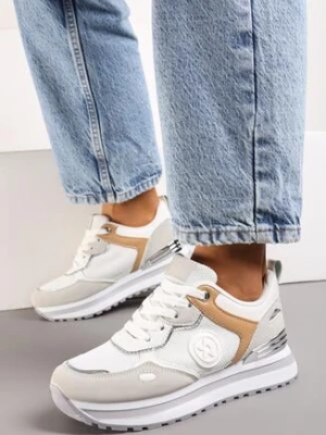 Biało-Szare Sneakersy na Grubej Podeszwie z Metaliczną Wstawką Davenna