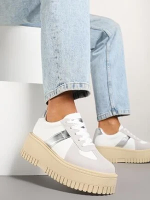 Biało-Szare Sneakersy na Grubej Podeszwie z Ozdobnym Paskiem Viviriana seastar