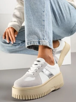 Biało-Szare Sneakersy na Platformie Ozdobione Paskiem Vivesse seastar
