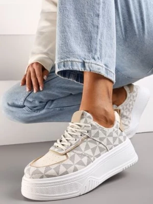 Biało-Szare Sneakersy na Platformie z Geometrycznym Wzorem Xyphera