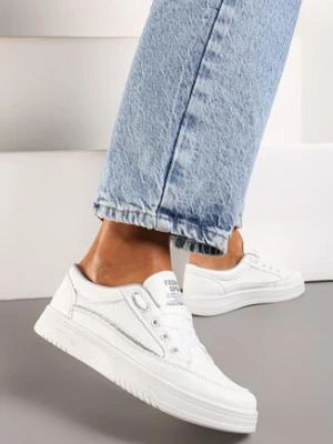 Biało-Szare Sneakersy Ozdobione Brokatem Laysia