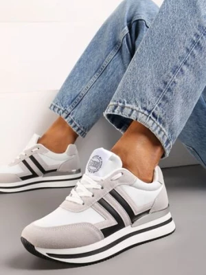 Biało-Szare Sneakersy przed Kostkę z Ozdobnymi Wstawkami na Cholewce Tailara