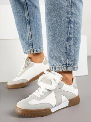 Biało-Szare Sneakersy Tenisówki z Ozdobnym Językiem Alaviela givana