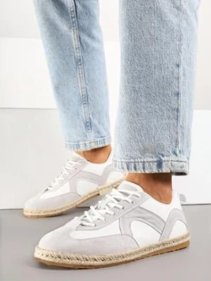 Biało-Szare Sneakersy w Stylu Klasycznych Tenisówek z Plecioną Podeszwą Fevanelle seastar