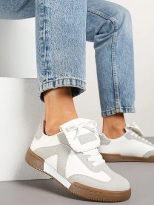 Biało-Szare Sneakersy w Stylu Tenisówek z Szerokim Językiem Alarila
