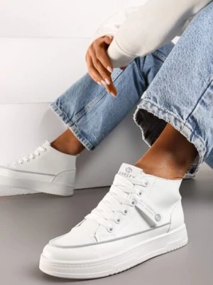 Biało-Szare Sznurowane Sneakersy na Płaskiej Podeszwie za Kostkę z Ozdobnym Elementem Andeeila