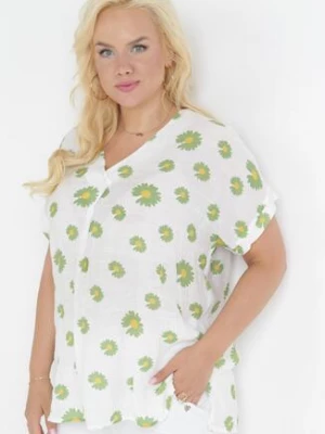 Biało-Zielona Bluzka w Rustykalnym Stylu w Kwiaty Aldora