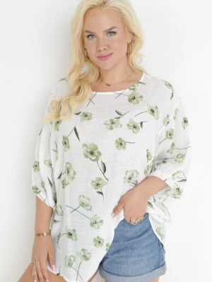 Biało-Zielona Bluzka z Krótkim Rękawem w Kwiaty Neitta Sweet Lady