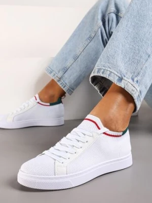 Biało-Zielone Płaskie Sneakersy Wsuwane z Imitacji Skóry ze Sznurowaniami Gaxia