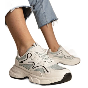 Zdjęcie produktu Biało-zielone sneakersy damskie sportowe białe