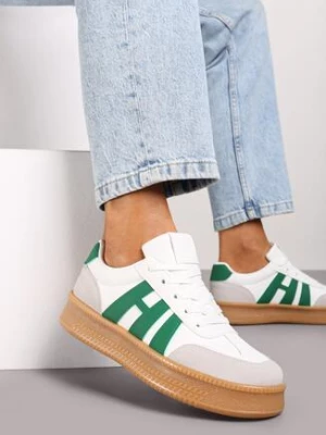 Biało-Zielone Sneakersy na Grubej Podeszwie z Kontrastowymi Przeszyciami Mialunae