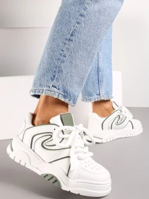 Biało-Zielone Sneakersy na Platformie z Grubymi Sznurówkami Imyria