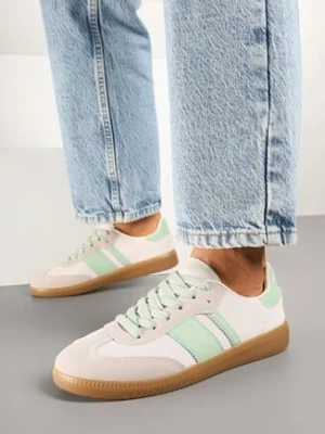 Biało-Zielone Sneakersy Tenisówki z Ozdobnymi Paskami Nelidi