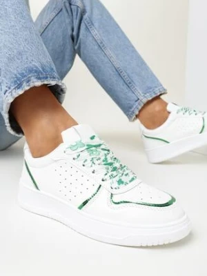 Biało-Zielone Sneakersy z Błyszczącymi Wstawkami i Dekoracyjnym Sznurowaniem Horustia