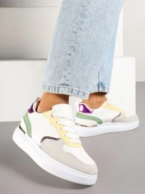Biało-Zielone Sneakersy z Metalicznymi Aplikacjami Terlexia