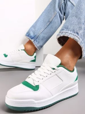 Biało-Zielone Sneakersy z Perforacją na Nosku i Wstawkami na Zapiętku Favisi