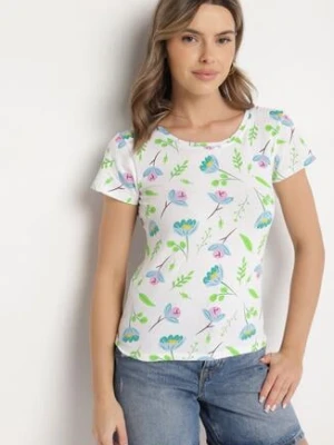 Biało-Zielony Bawełniany T-shirt Ozdobiony Nadrukiem Zarice glo-story