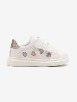 Biało-Złote Buty Sportowe Sneakersy Ozdobione Brokatowymi Sercami Uladwena