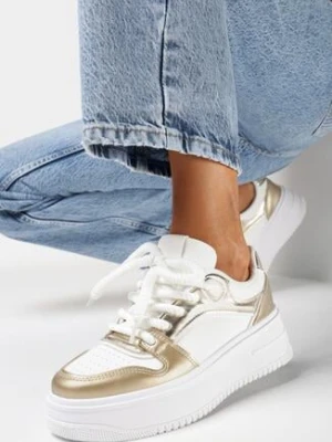 Zdjęcie produktu Biało-Złote Sneakersy na Grubej Podeszwie z Licznymi Wstawkami na Cholewce Lairemea