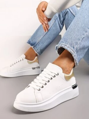 Biało-Złote Sneakersy na Platformie z Metaliczną Wstawką Sissis