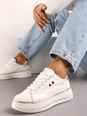 Biało-Złote Sneakersy na Platformie z Minimalistycznym Obszyciem Wokół Podeszwy Ansinrea