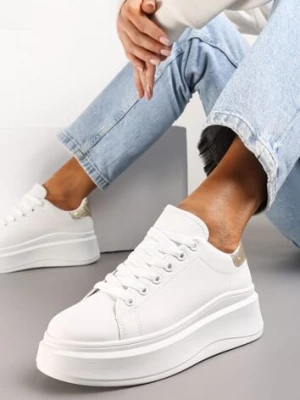 Biało-Złote Sneakersy Ozdobione Brokatem na Platformie Aeliris