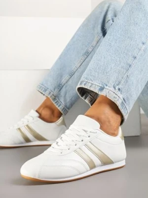Biało-Złote Sneakersy Typu Tenisówki z Paseczkami Liantina