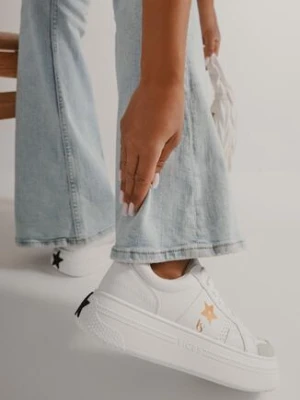 Biało-Złote Sneakersy Vices na Grubej Podeszwie Ozdobione Gwiazdką Fenalia