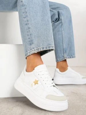 Biało-Złote Sneakersy Vices na Grubej Podeszwie Ozdobione Gwiazdką Fenalia