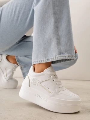Biało-Złote Sneakersy Vices na Grubej Podeszwie z Metalicznymi Wstawkami Nelesea
