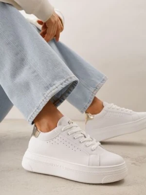 Biało-Złote Sneakersy VICES Ozdobione Gwiazdą i Błyszczącą Wstawką Oranatta
