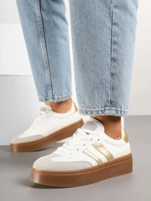 Biało-Złote Sneakersy w Stylu Kultowych Tenisówek na Grubej Podeszwie Carilne romanciaga